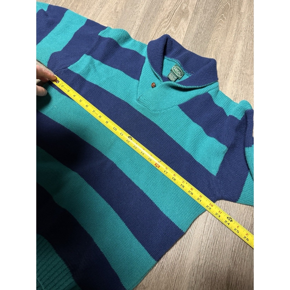 Vintage IZOD‎ Sweater Mens L Lambswool Pullover 1/4 Button Striped Green Preppy - Picture 4 of 4